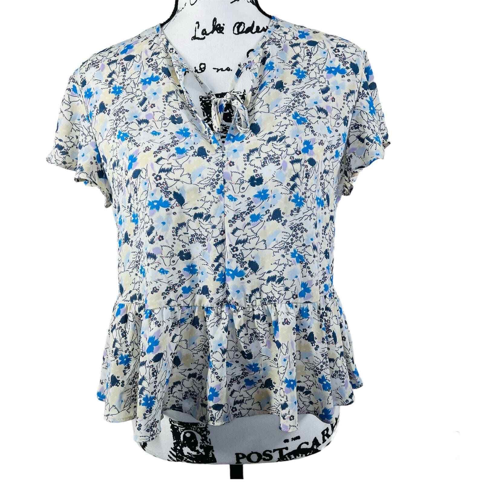 Gap Floral Peplum Short Sleeve V Neck Blouse Pastel Floral Size Xs Boho Cottage